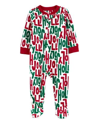 Toddler 1-Piece Holly Jolly Fleece Footie Pyjamas