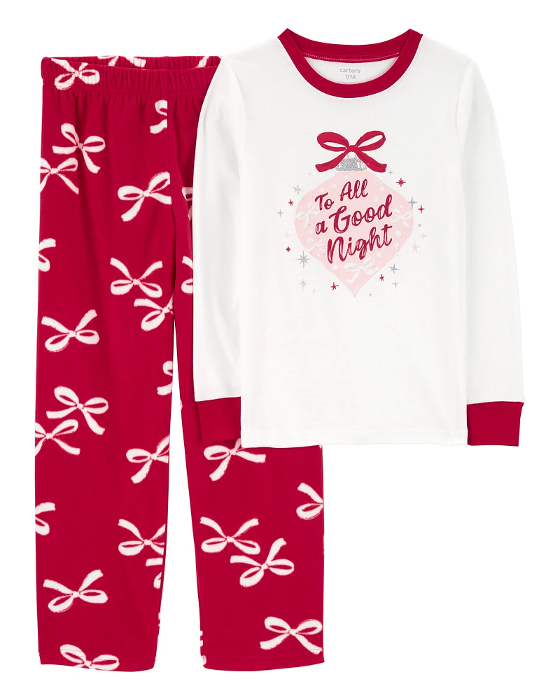 Kid 2-Piece Christmas Bow Cotton & Fleece Pyjamas