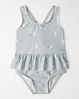 Baby Recycled Seagull-Print Ruffle Swimsuit