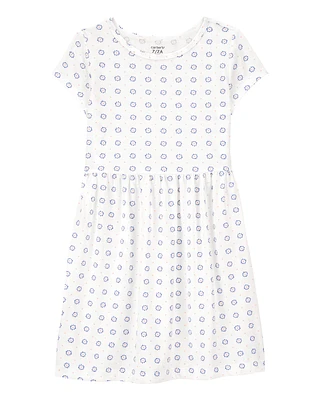 Girls Floral Short-Sleeve Dress- Ivory