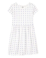 Girls Floral Short-Sleeve Dress- Ivory