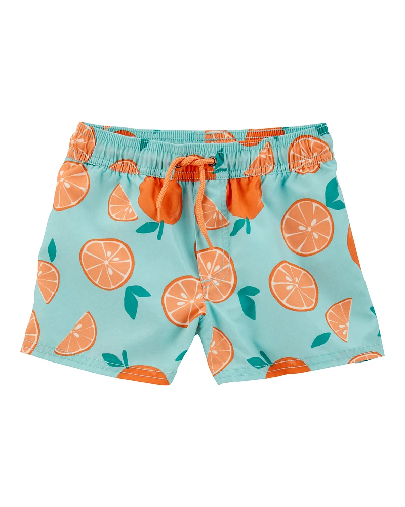 Toddler Orange Print Swim Trunks