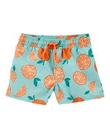 Toddler Orange Print Swim Trunks