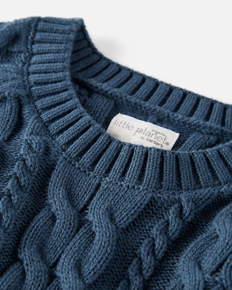 Kid Organic Cotton Cable Knit Sweater Dark Sea Blue