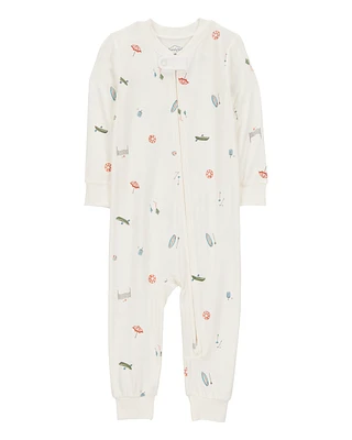 Baby Camp Print Zip-Up PurelySoft Footless 1-Piece Pyjamas - Ivory