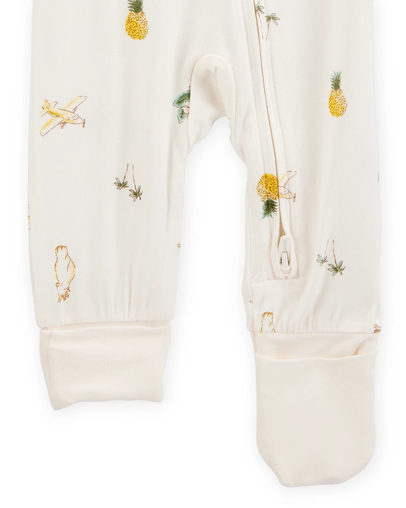 Baby Tropical Print 2-Way Zip PurelySoft Convertible Foot Sleeper Pyjamas - Ivory