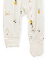 Baby Tropical Print 2-Way Zip PurelySoft Convertible Foot Sleeper Pyjamas - Ivory