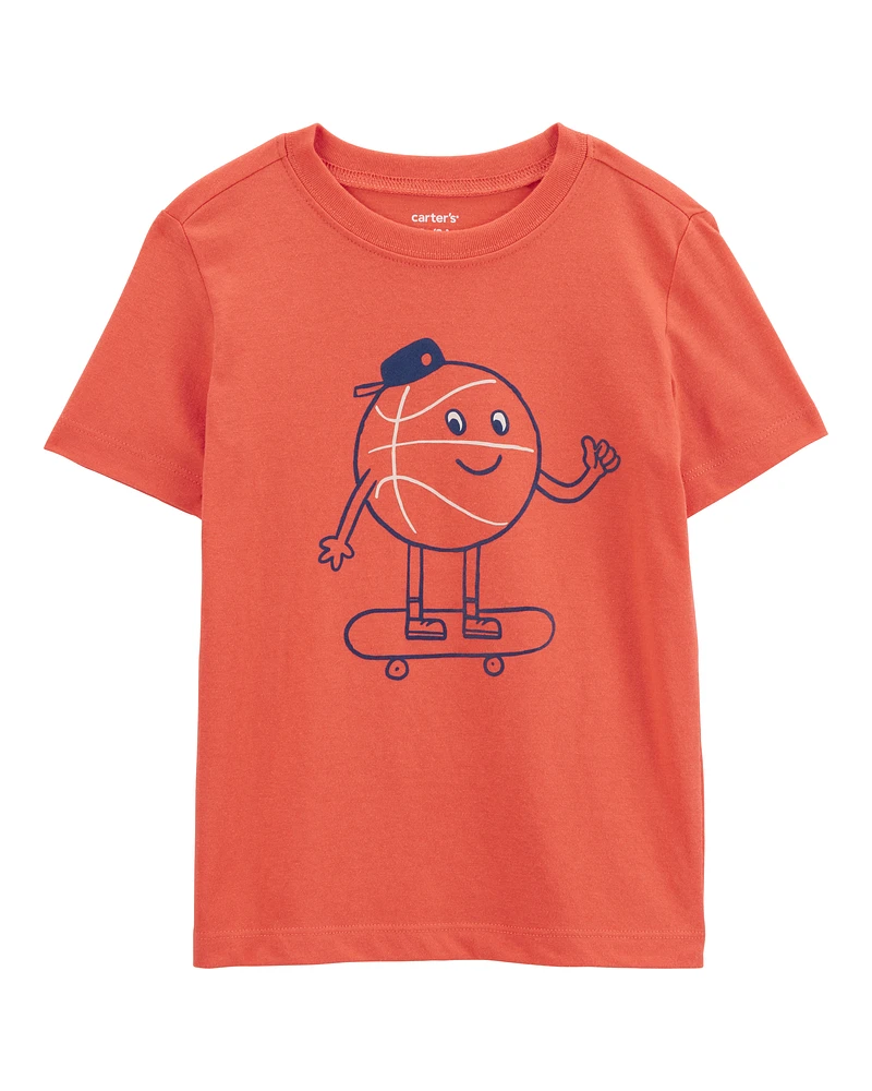 Toddler Basketball Skating Solid Short Sleeve Graphic Tee - Orange