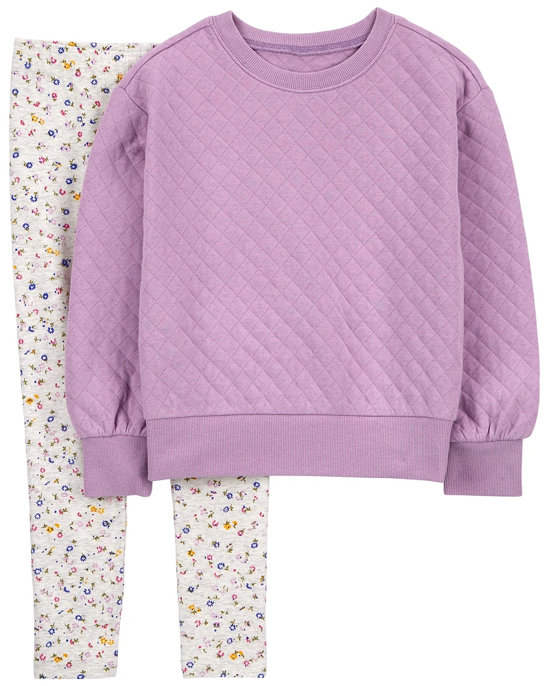 Kid 2-Piece Quilted Pullover & Floral Legging Set