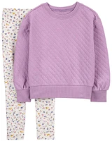 Kid 2-Piece Quilted Pullover & Floral Legging Set