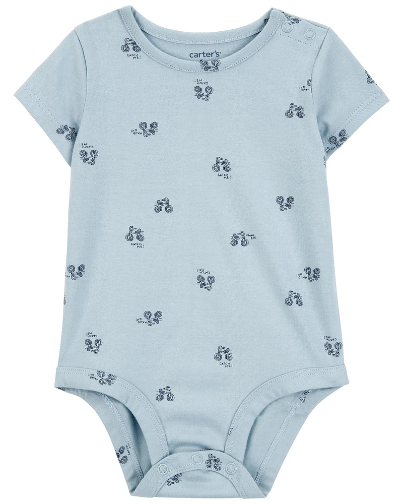 Baby Tricycle-Print Short-Sleeve Bodysuit - Blue