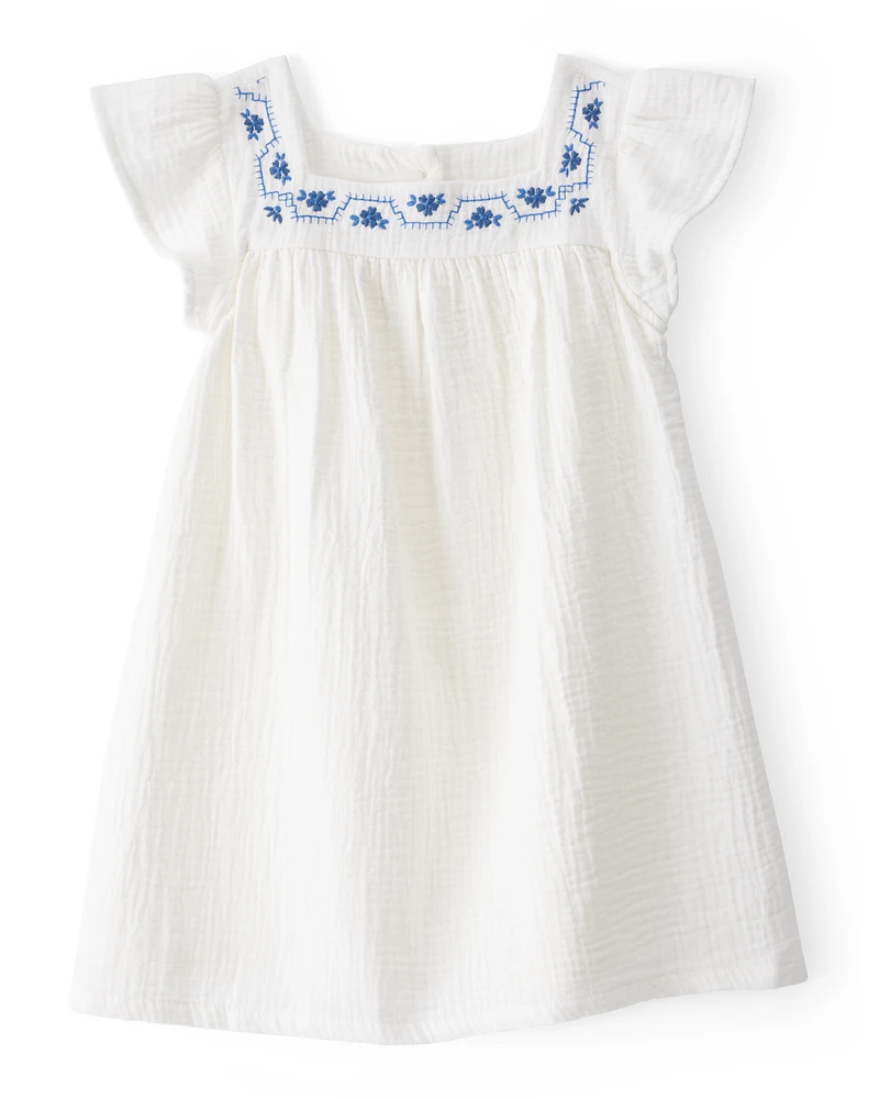 Toddler Solid Flutter-Sleeve Dress - White