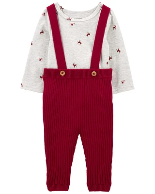 Baby 2-Piece Reindeer Bodysuit & Suspender Pant Set