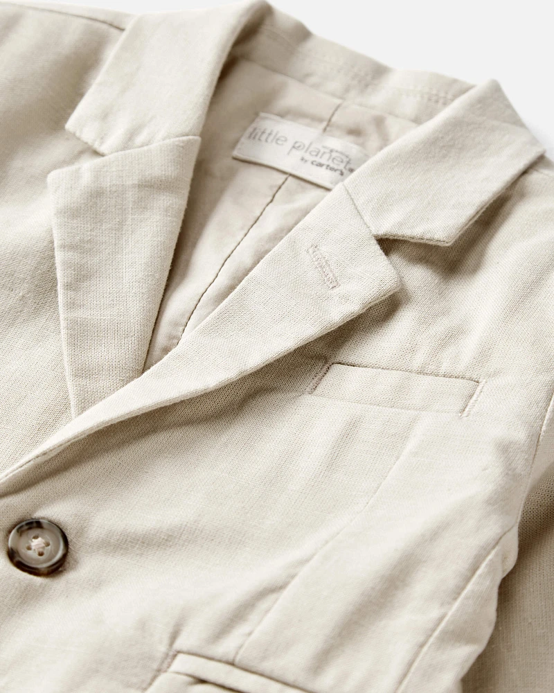 Baby Linen Suit Jacket Made with Organic Cotton - Khaki
