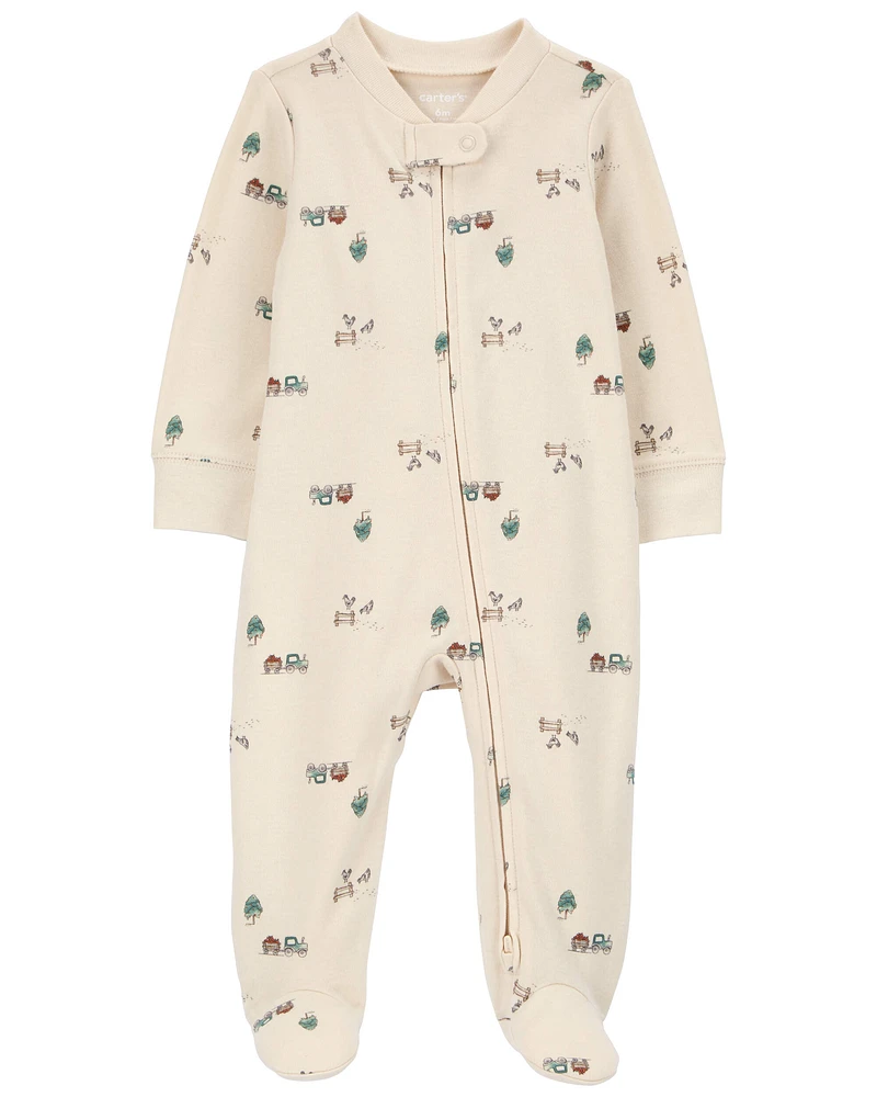 Truck Print 2-Way Zip Cotton Sleeper Pyjamas