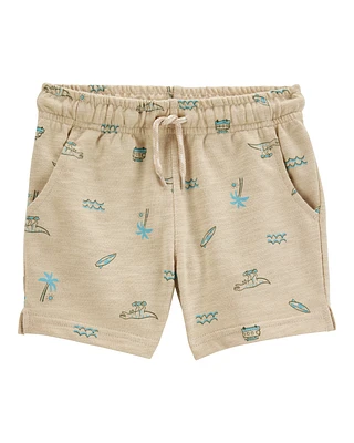 Toddler Beach Print Pull-On French Terry Shorts - Khaki