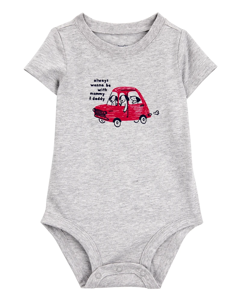 Baby Always With Mommy And Daddy Dog Short-Sleeve Bodysuit - Grey