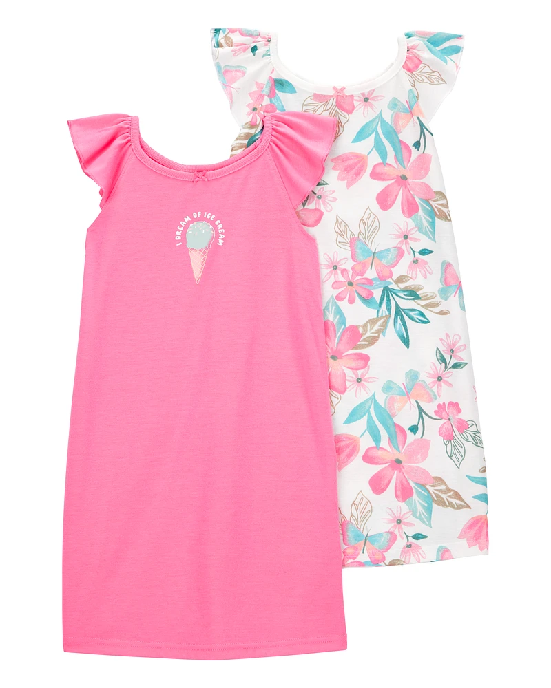Kid 2-Pack Ice Cream Floral Nightgowns - Pink