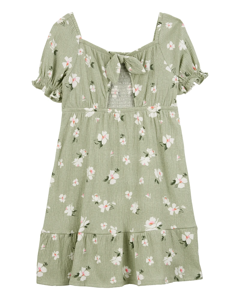 Kid Smocked Floral Dress- Green