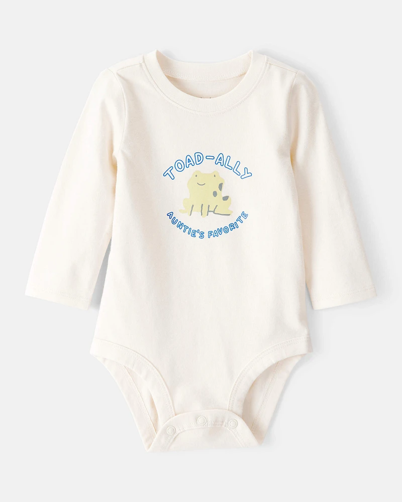 Baby Boy Aunts Favourite Cotton Long-Sleeve Graphic Bodysuit - White