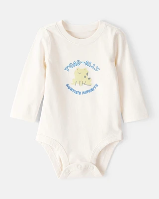 Baby Boy Aunts Favourite Cotton Long-Sleeve Graphic Bodysuit - White