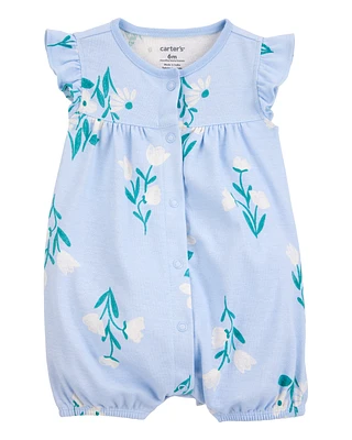 Baby Floral Flutter Romper - Blue