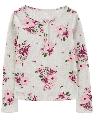 Kid Floral Waffle Knit Long-Sleeve Tee