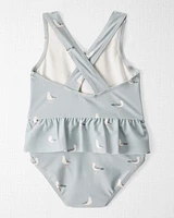 Baby Recycled Seagull-Print Ruffle Swimsuit