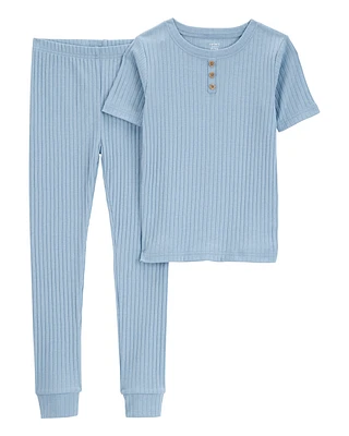 Kid Solid Ribbed Cotton Blend 2-Piece Pyjamas