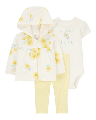 Baby 3-Piece Floral Hooded Pant Set