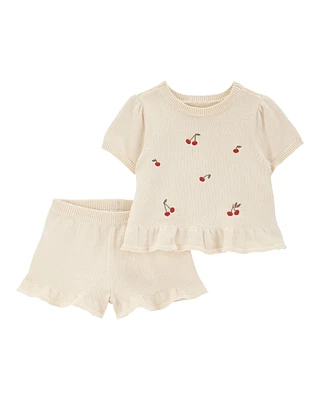 Baby 2-Piece Cherry Peplum Top & Short Set - Ivory