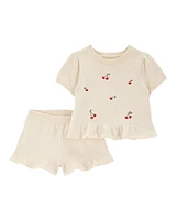 Baby 2-Piece Cherry Peplum Top & Short Set - Ivory