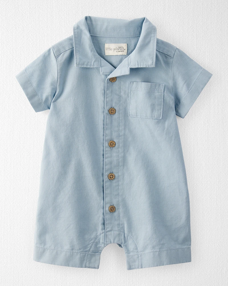 Baby Linen Romper Made with Organic Cotton-Blue