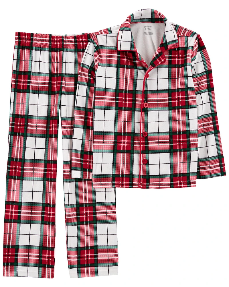 Kid 2-Piece Plaid Fleece Coat Style Pyjamas