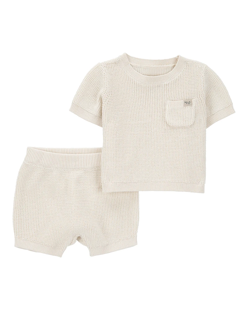 Baby 2-Piece Knit Tee & Short Set - Khaki