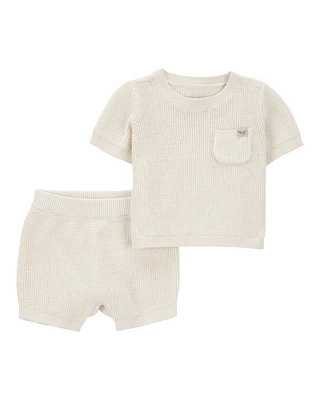 Baby 2-Piece Knit Tee & Short Set - Khaki
