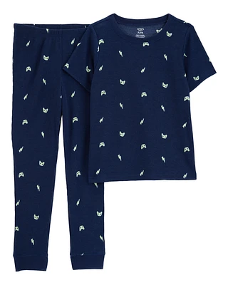 Kid Gamer Print Loose Fit Waffle Knit 2-Piece Pyjamas - Navy