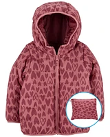 Toddler Heart Print Packable Puffer Jacket