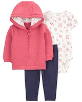 Baby 3-Piece Floral Hooded Cardigan Set