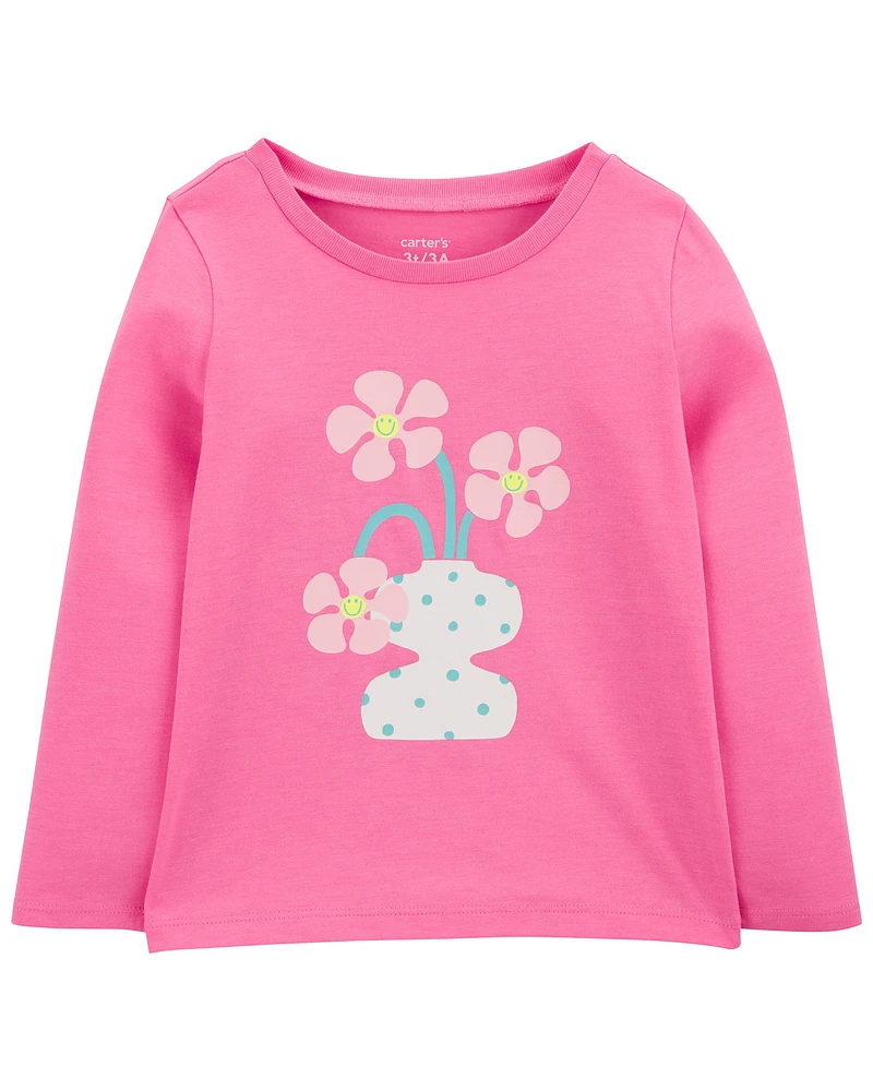 Kid Flower Cotton Blend Graphic Tee