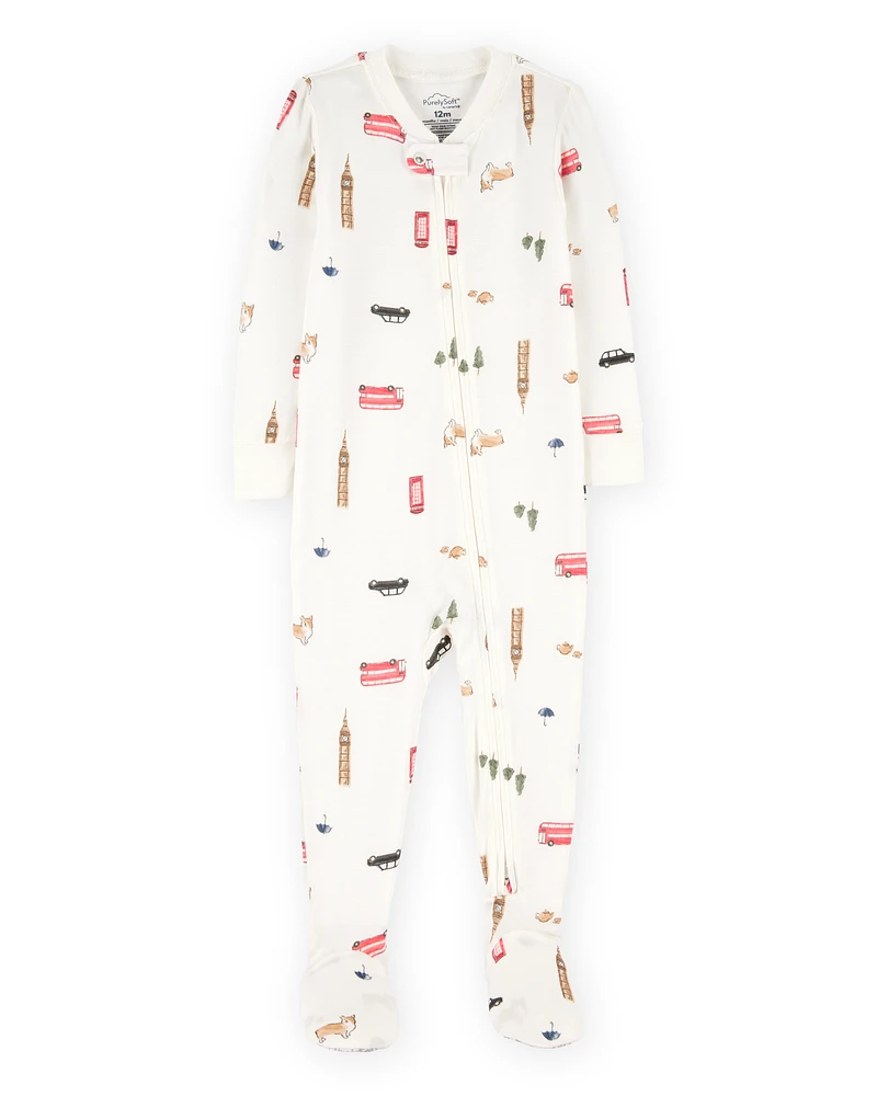 London Print PurelySoft Footie 1-Piece Pyjamas - Ivory