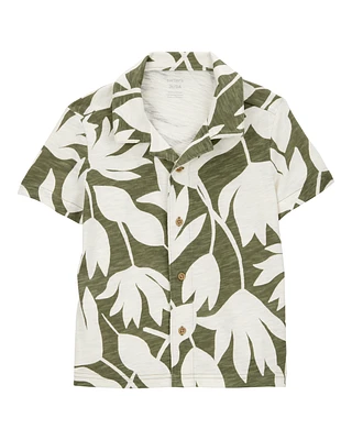 Baby Tropical Print Cotton Short-Sleeve Fashion Top - Olive/White