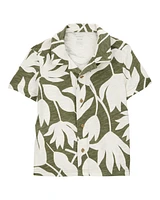 Baby Tropical Print Cotton Short-Sleeve Fashion Top - Olive/White