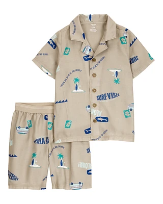Kid Tropical Print Loose Fit 2-Piece Pyjamas - Khaki