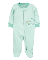 Baby Alligator Striped 2-Way Zip Cotton Sleeper Pyjamas - Green