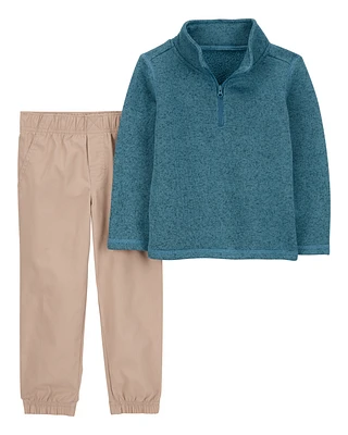 Toddler 2-Piece Quarter Zip Pullover & Canvas Pant Set