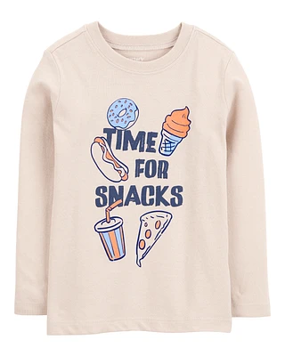 Toddler Time For Snacks Cotton Blend Long-Sleeve Tee - Khaki