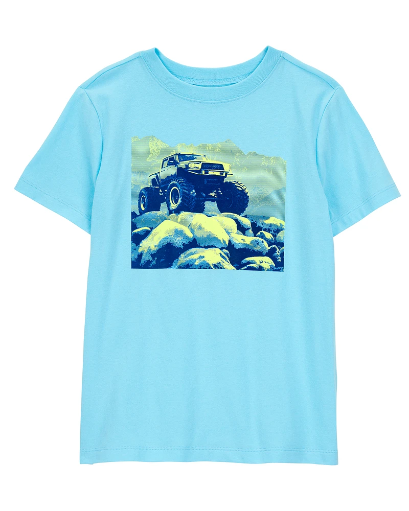 Kid Monster Truck Short-Sleeve Graphic Tee - Turquoise