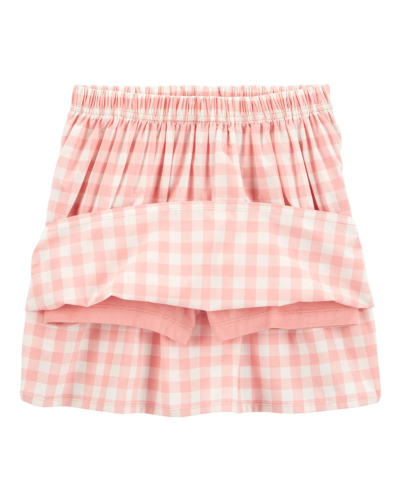 Kid 2-Piece Gingham Skort Outfit Set - Pink