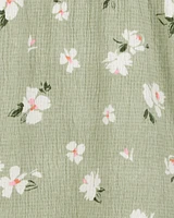 Kid Smocked Floral Dress- Green